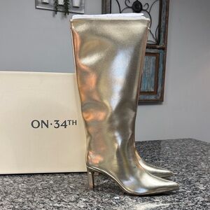 ON 34th Metallic Gold wide calf Heeled Boots NWT 7.5